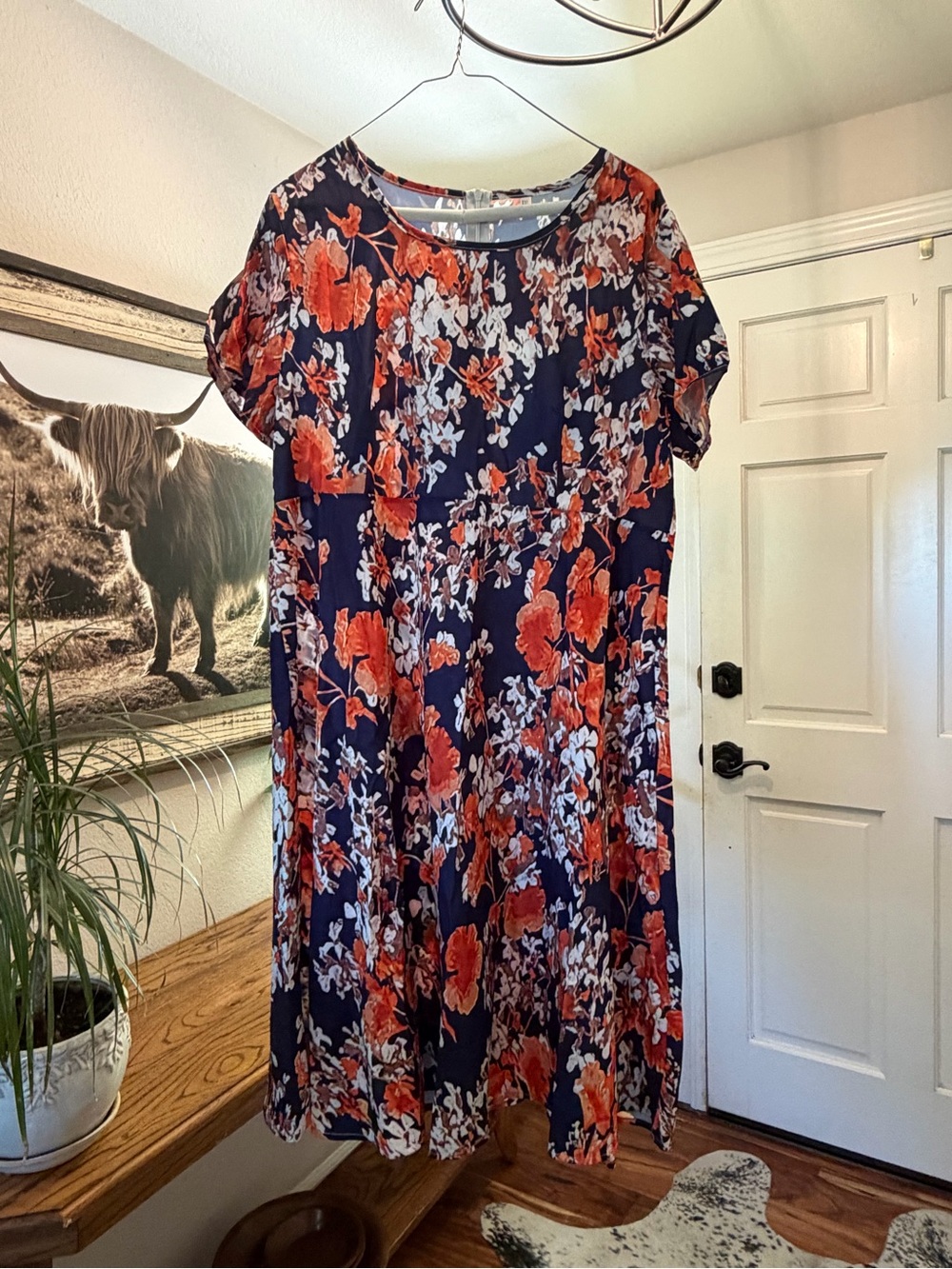 Amazon Navy Floral Shift Dress with Orange and White Blooms